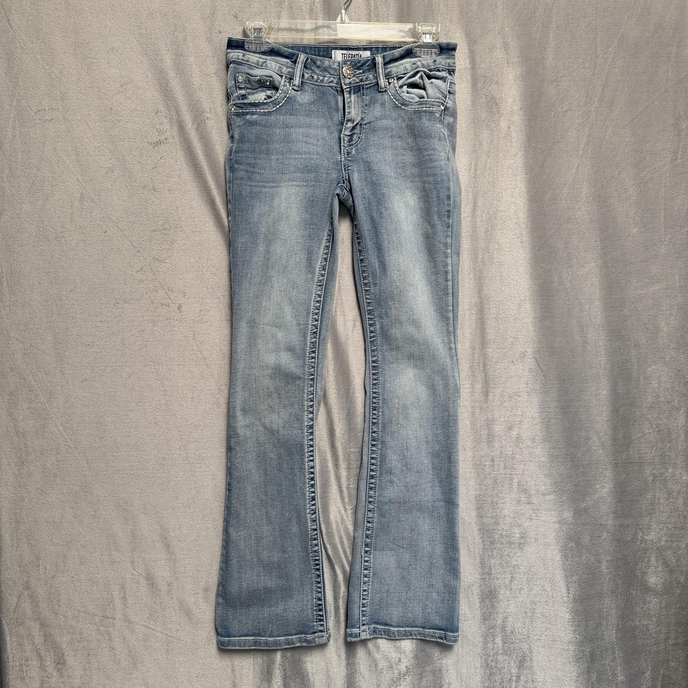 Telepatía Jeans Womens 29 Light Wash Bootcut Rhinestone Cross Pockets Bling